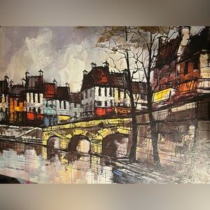 Mid Century Modern Griff Bridge on the Seine Litho. ENCORE ART PRINTS. 16”X20”